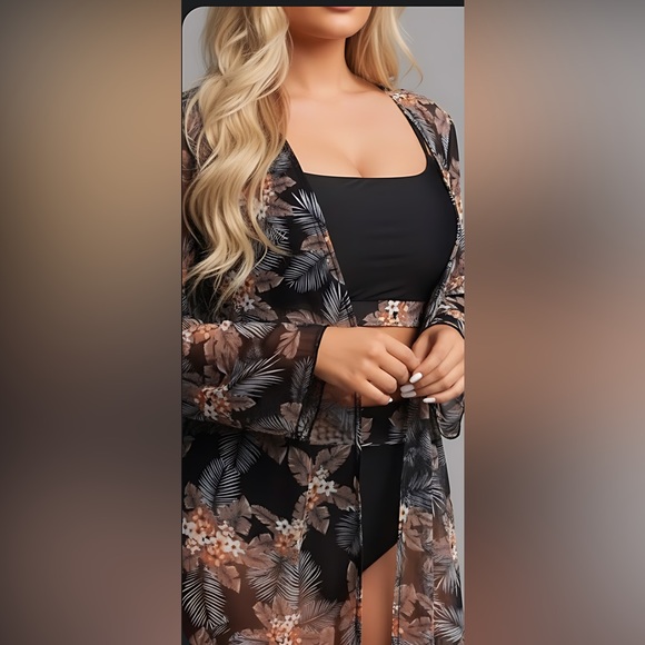 Tropical Print High Waist Bikini Swimsuit & Kimono - Picture 5 of 8